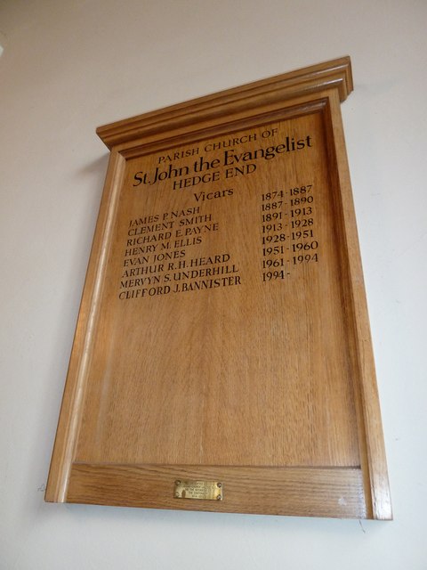 St John, Hedge End- incumbency board © Basher Eyre :: Geograph Britain ...