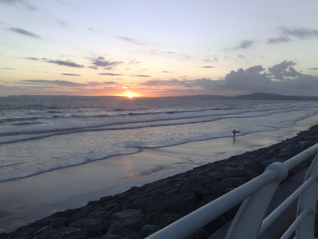 Sunset across Swansea Bay from Aberavon Beach