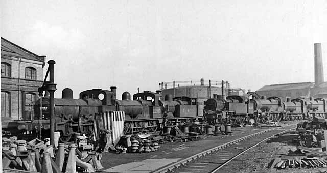 Row of locomotives at Derby Works Scrapyard;
