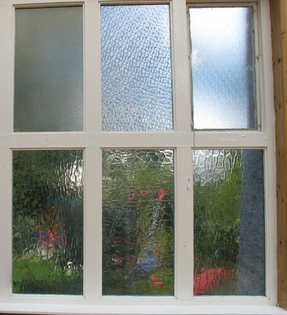 Hammered (cathedral) glass window at the Voysey Studio