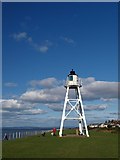 NY1154 : East Cote lighthouse Silloth by Steve  Fareham