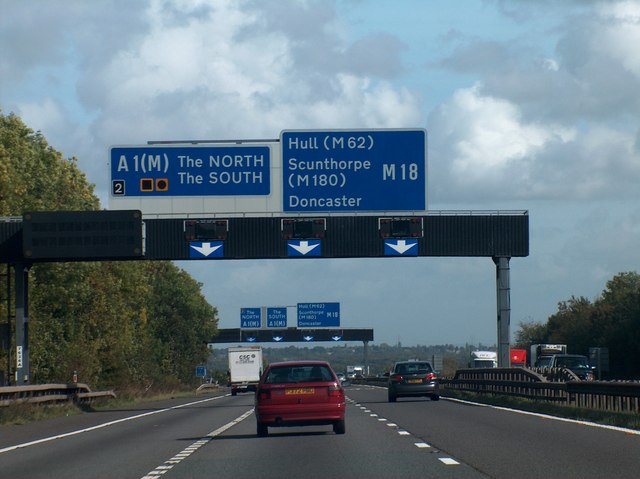 Heading north, approaching the M18's... © Neil Theasby cc-by-sa/2.0 ...