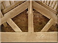 NY7209 : Roof truss in the porch of St Andrew's Church, Crosby Garrett by David McMumm