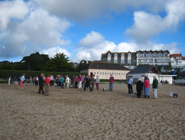 Boules on the beach at Gyllyngvase