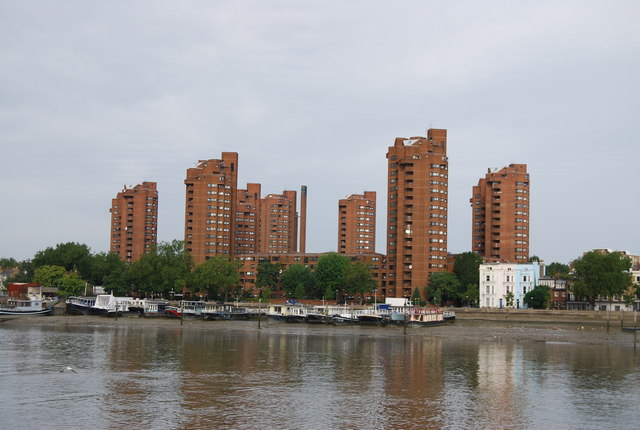 Tower blocks across the river in Chelsea