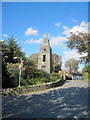 Road junction at Garreg showing war memorial