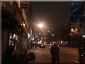 Buildings in Liverpool Street at night from Whitechapel Road