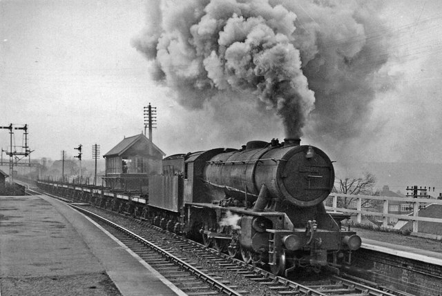 Train of empty flat wagons at Brotton Station