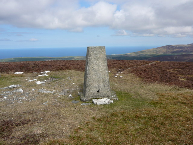 Trig point on the summit of Slieau Ruy