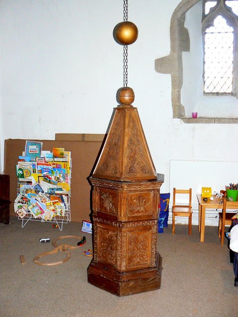 Font and play area, Church of St Denys, Stanford in The Vale