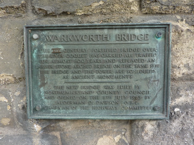 Warkworth Bridge, Plaque