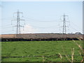 Pylons cross a field by the Roman road