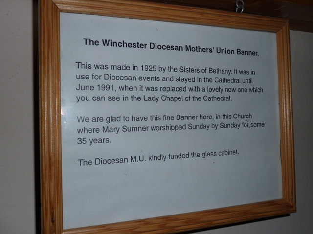 St Mary the Virgin, Old Alresford: informative notice beneath the Mothers' Union banner