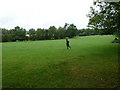 Jogger crossing a field just south of Cricket Field Bridge