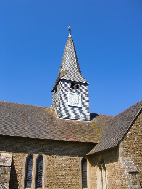 The shingled spire of the church at Thursley