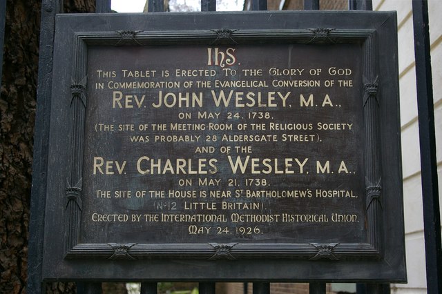 Wesley conversion commemorative tablet, Aldersgate Street, City of London