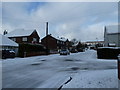 Junction of a snowy  Waterworks Road with  Second Avenue