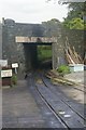 Tywyn Station, Talyllyn Railway: the end of the platform and bridge under main road