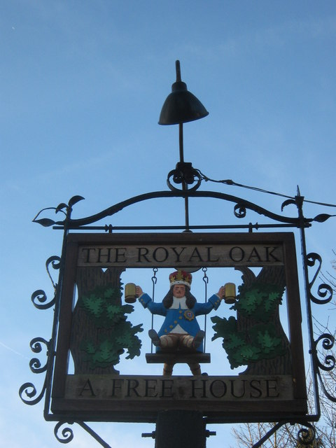 A close-up of The Royal Oak Pub Sign 