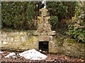 NZ1564 : Fountain, wall of East Grange Farm, Barmoor Lane by Andrew Curtis