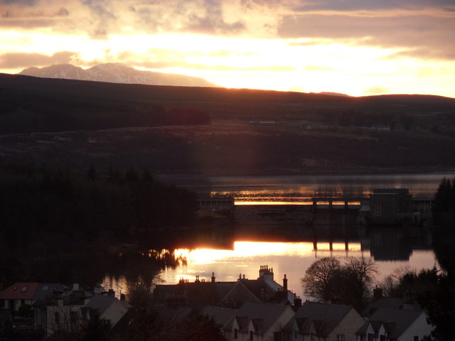 Spring sunset over Little Loch Shin and Loch Shin