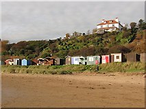 NT9166 : Beach huts, Coldingham Bay by Richard Webb