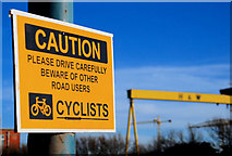 J3575 : Caution - cyclists sign, Belfast by Albert Bridge