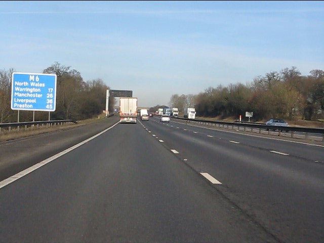 M6 Motorway - route confirmatory sign... © Peter Whatley cc-by-sa/2.0 ...