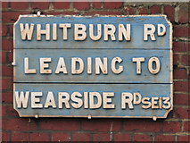 TQ3875 : Old street sign, Whitburn Road, SE13 by Mike Quinn