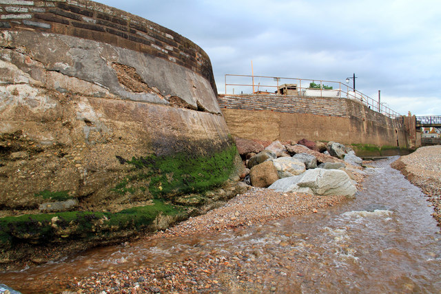 Seawall at mouth of River Sid, Sidmouth