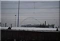 Wembley Stadium seen through transmission wires