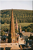 NT4936 : Three church spires in Galashiels by Walter Baxter