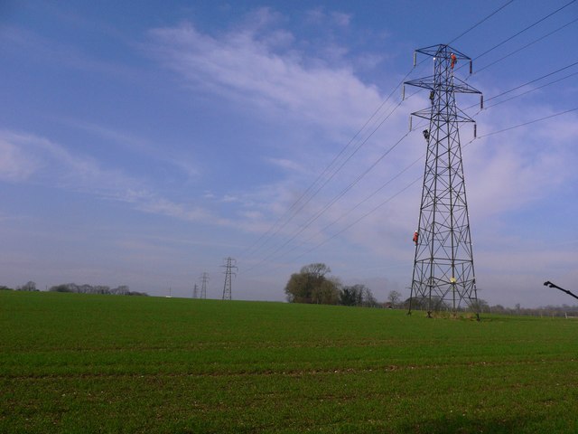 Pylons across field