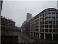 Looking south down Aldersgate Street, from the elevated walkway