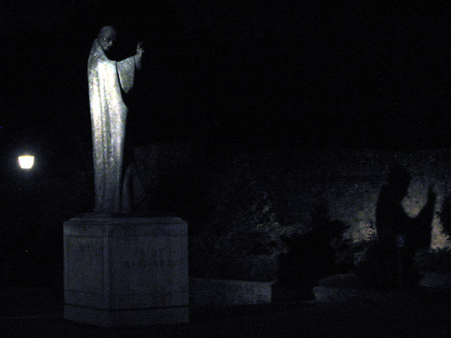 Statue of St Richard at night