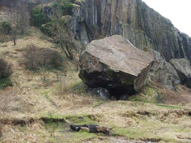 Fallen boulder beside Dumbarton Rock