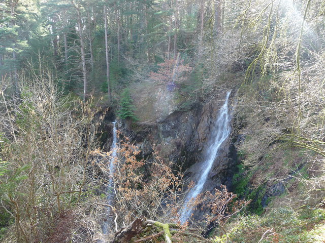 The Grey Mare's Tail waterfalls in the Conwy valley from above