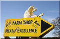 A farm shop sign at Hedgeley Services