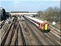 Train entering Gatwick Airport Railway Station