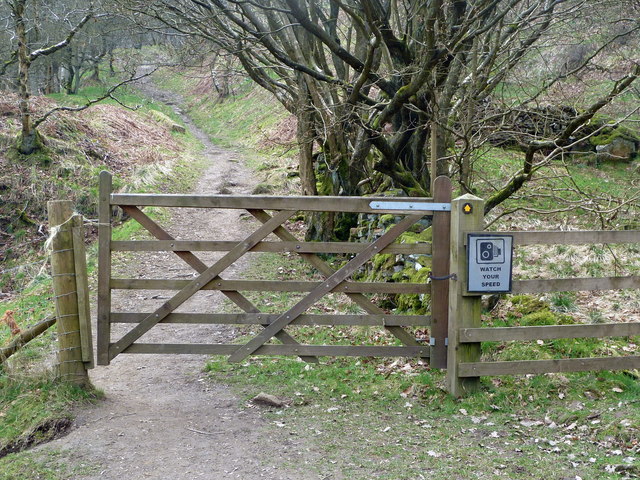 Gate at footpath junction in Bretton Clough