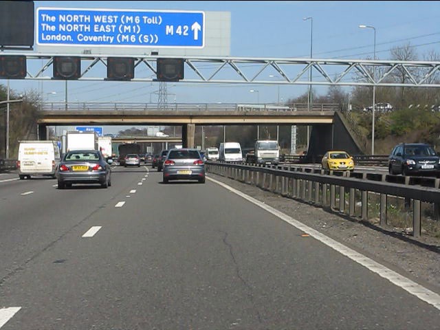 M42 Motorway - approaching the A452... © Peter Whatley cc-by-sa/2.0 ...