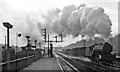 A Down freight rushes through Hitchin station