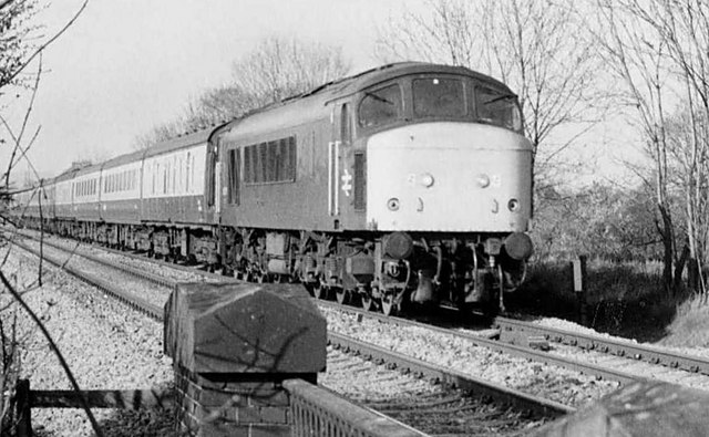 'Peak' Locomotive crosses Astwood Lane, 1984