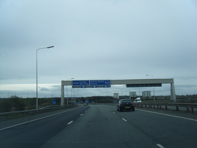 M53 motorway sign gantry © Colin Pyle cc-by-sa/2.0 :: Geograph Britain ...