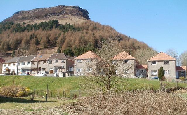 Flat-topped Penpych mountain viewed across Graig-y-ddelw