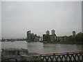 TQ2676 : Crossing Battersea railway bridge: view downstream including St Mary's Church, Battersea by Christopher Hilton