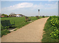 Empty seats beside the clifftop path in Pakefield