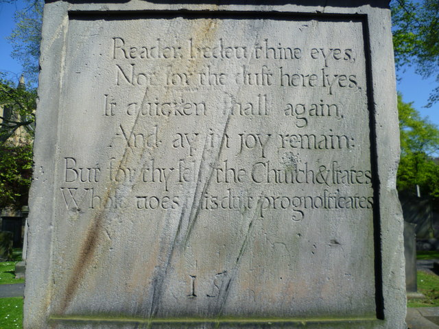 Inscription on Alexander Henderson's gravestone, Greyfriars Kirkyard