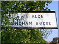 TM3464 : River Alde & Rendham Bridge Sign by Geographer