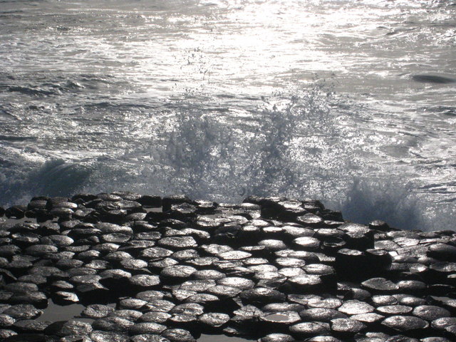 Waves breaking on the Giant's Causeway
